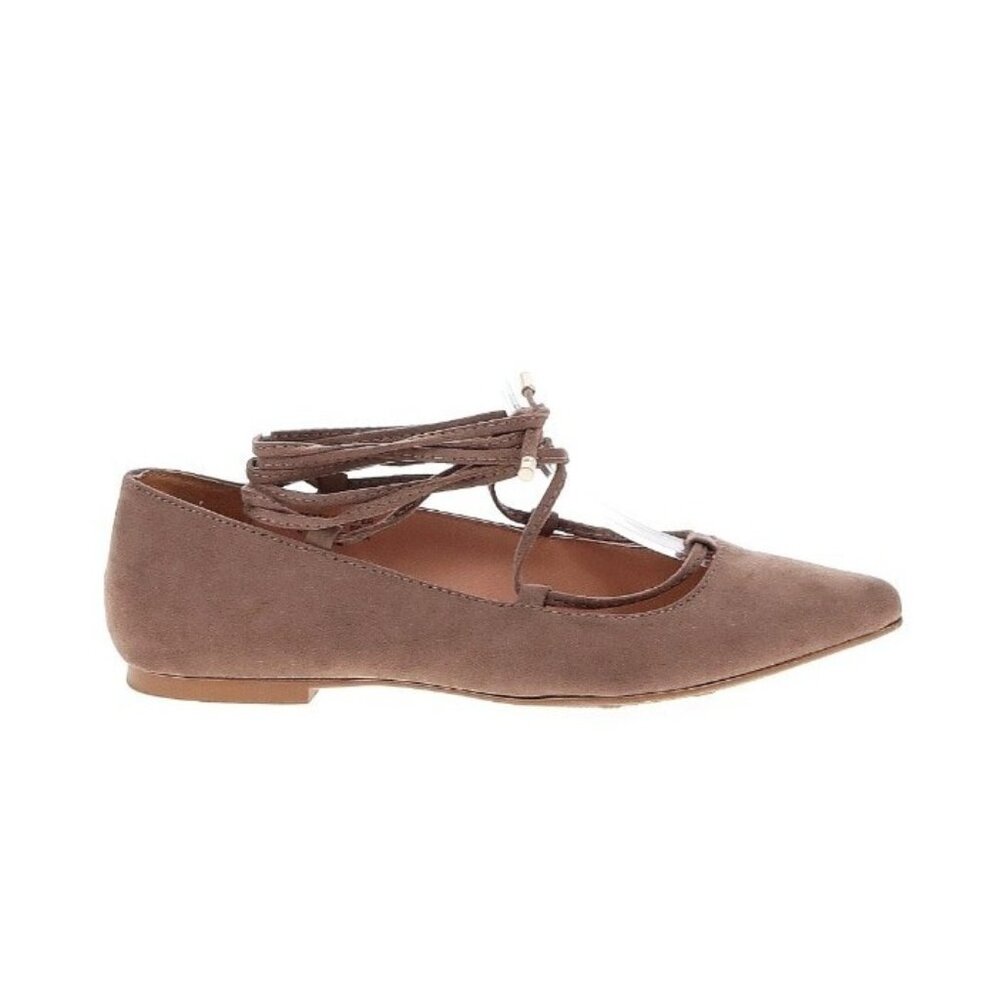 Loft Ann Taylor Lace Up Flats Size 8.5 Tan Pointy Toe  Brown Faux Suede NEW